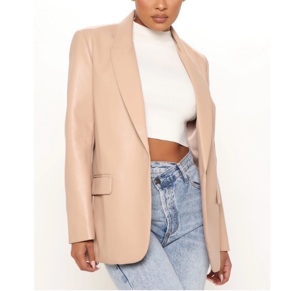 Tan Pleather Boyfriend Blazer